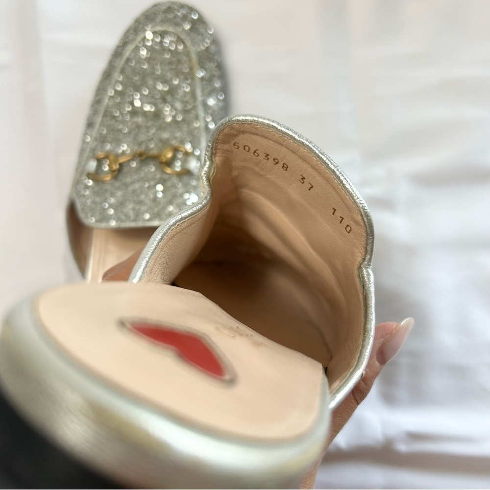 Gucci Princetown Horsebit-Detailed Glitter Leather Slippers size 37 - Picture 8 of 14